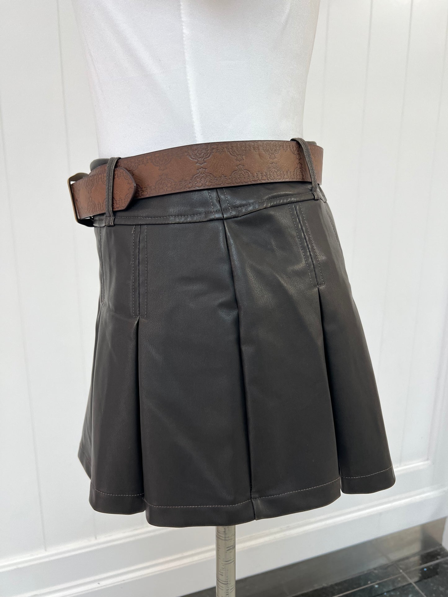 Buckle Up Leather Skort